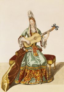 Lady of Qualityギターを弾く、ファッションプレート、c.1695 作： Nicolas Bonnart